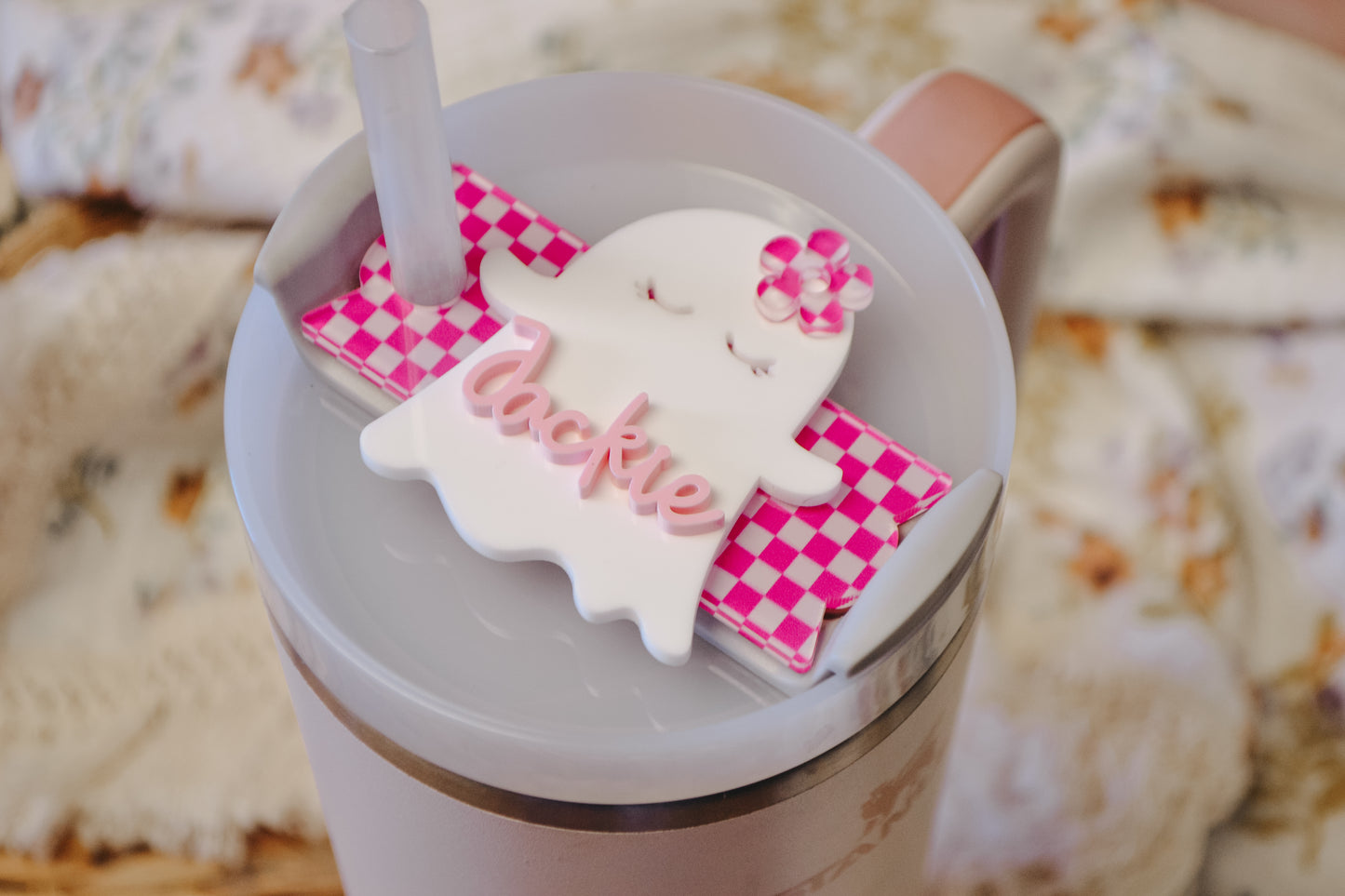 Stanley Name Plate Tumbler Tag Personalized, Halloween Girl Ghost Tumbler Name Tags, Custom Quencher Tumbler Topper Lid H2.0 20/30oz 40oz