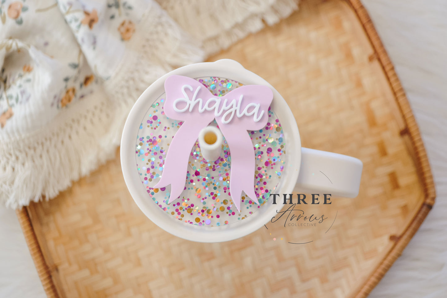 Confetti Coquette Bow Hydro Flask Tumbler Name Plate
