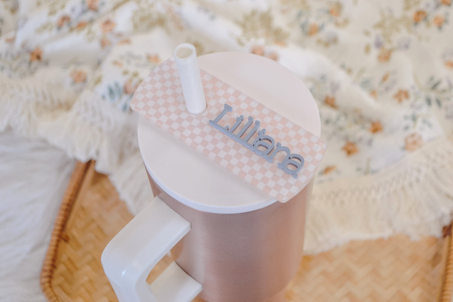Checkered Name Simple Modern 40oz Tumbler Topper