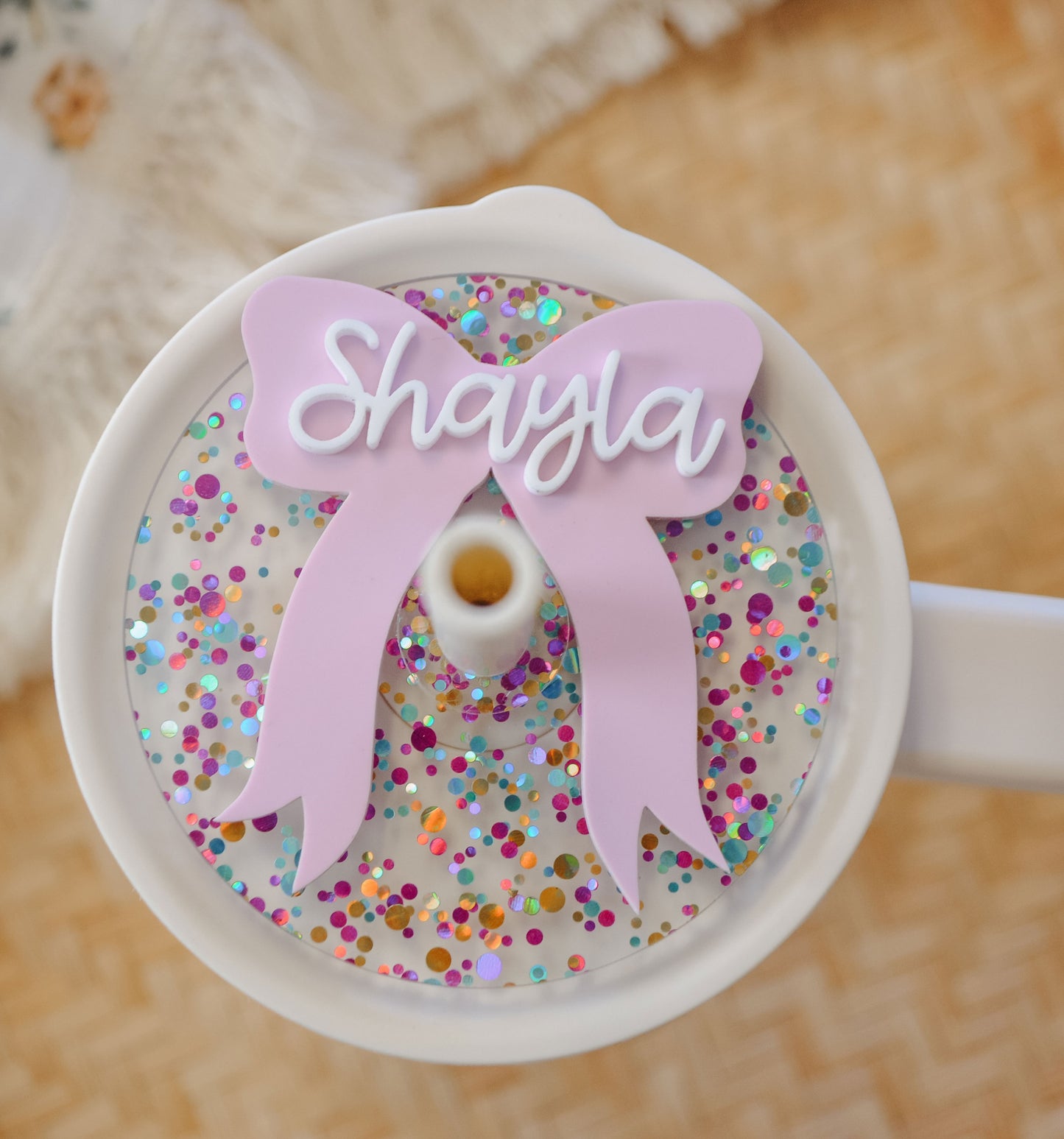 Confetti Coquette Bow Hydro Flask Tumbler Name Plate