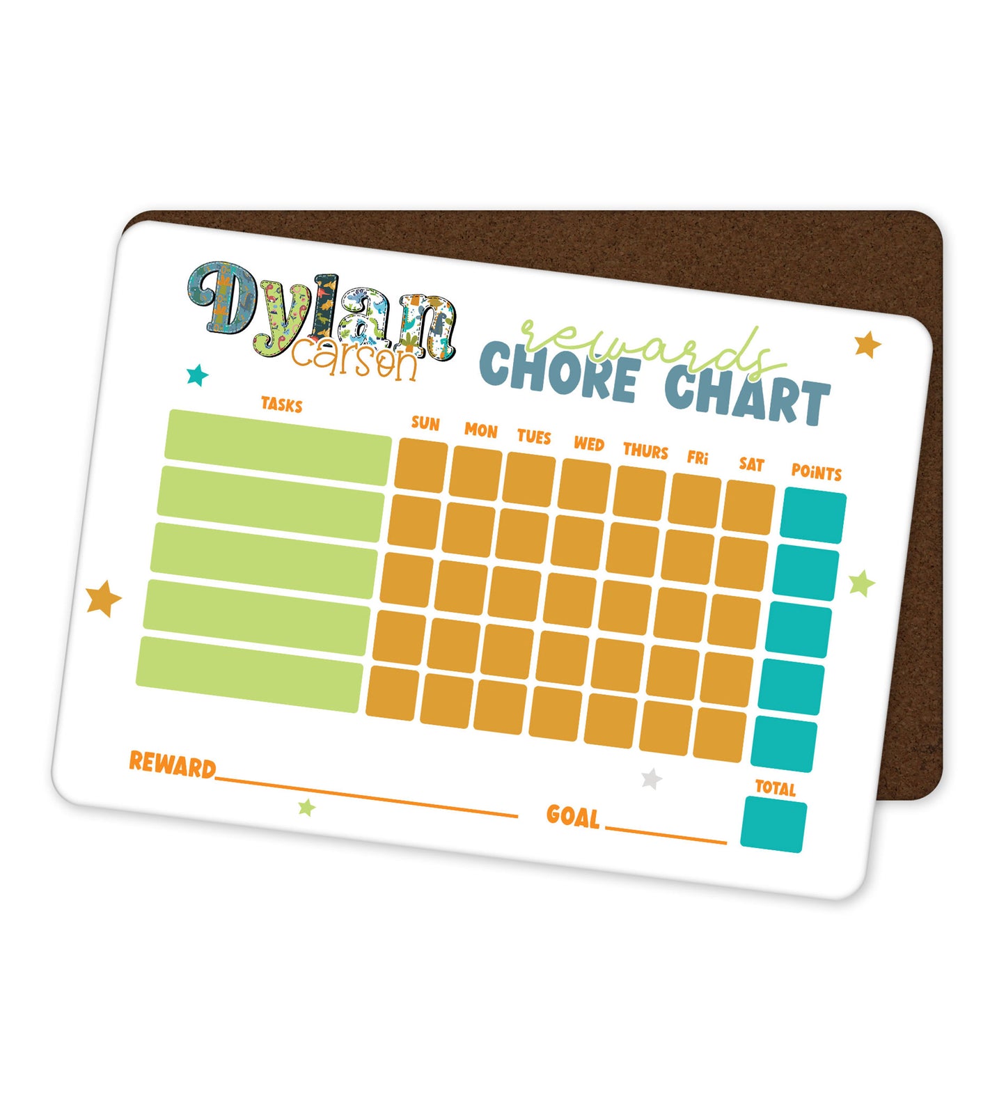 Personalized Dino Dry Erase Chore Chart