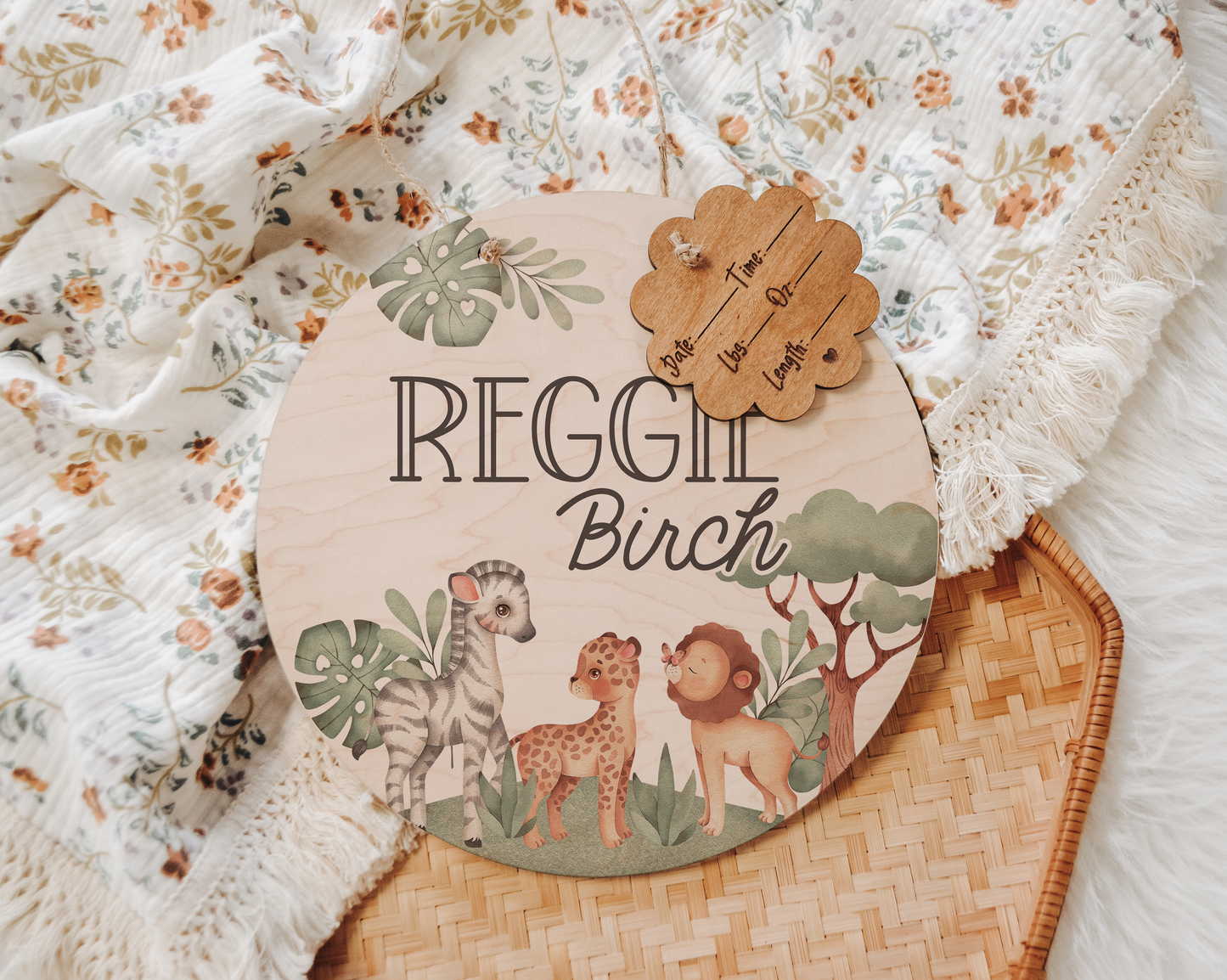 Hospital Name Sign, Door Hanger Boy, Safari Baby Doorhanger, Jungle Nursery Name Sign, Birth Stats Newborn Announcement, Shower Gift