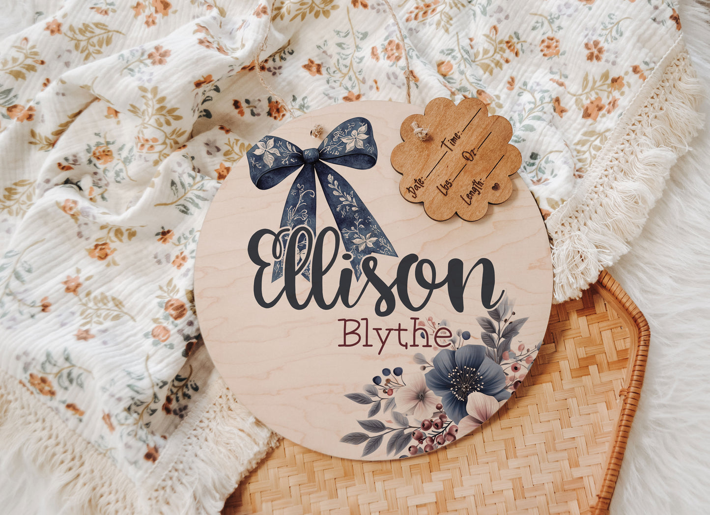 Hospital Door Hanger, Hospital Name Sign, Door Hanger, Winter Floral Coquette Baby Doorhanger, Nursery Name Sign, Newborn Birth Stats