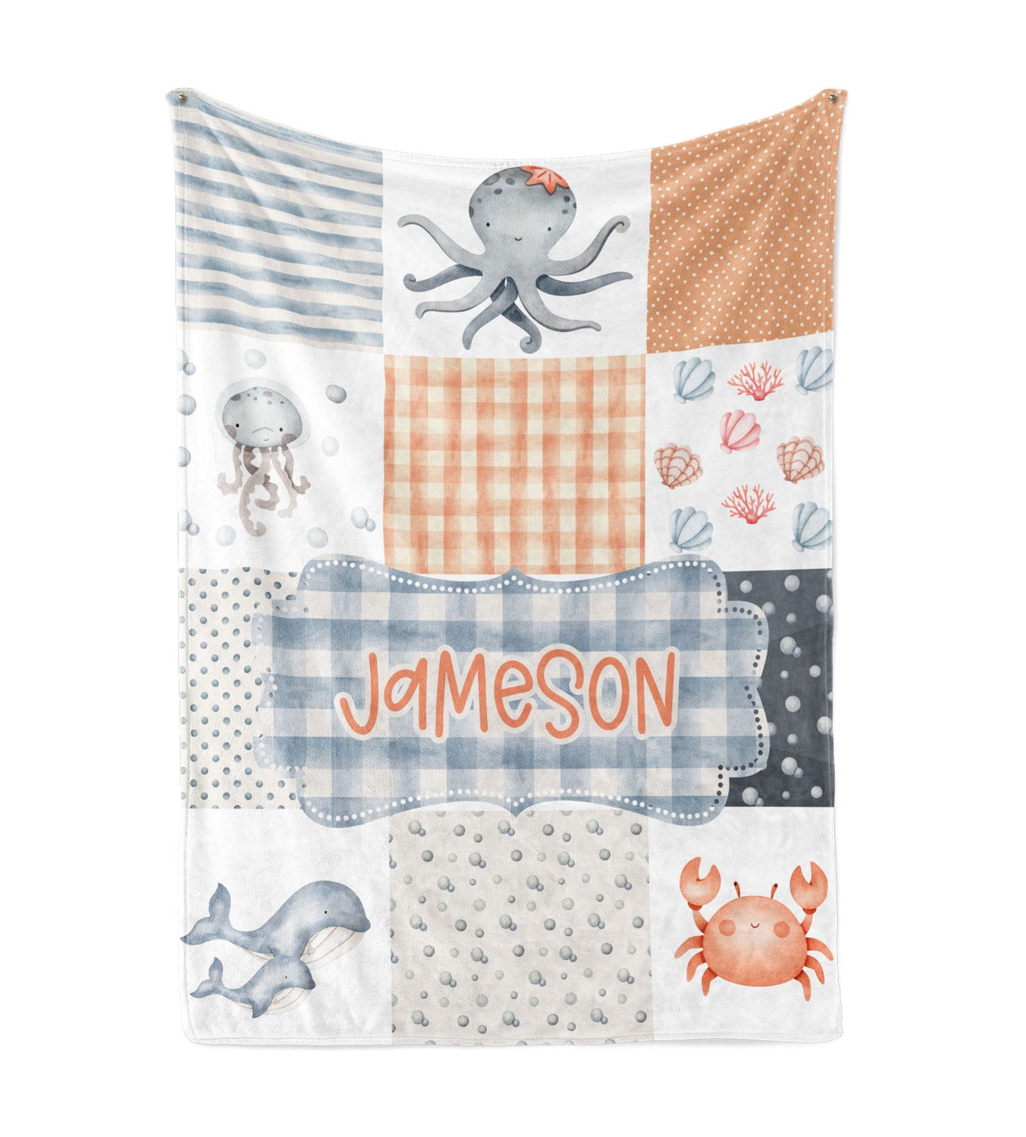 Patchwork Baby Name Blanket Under the Sea Personalized Baby Plush Minky Blanket Baby Shower Gift Gender Neutral Baby Blanket