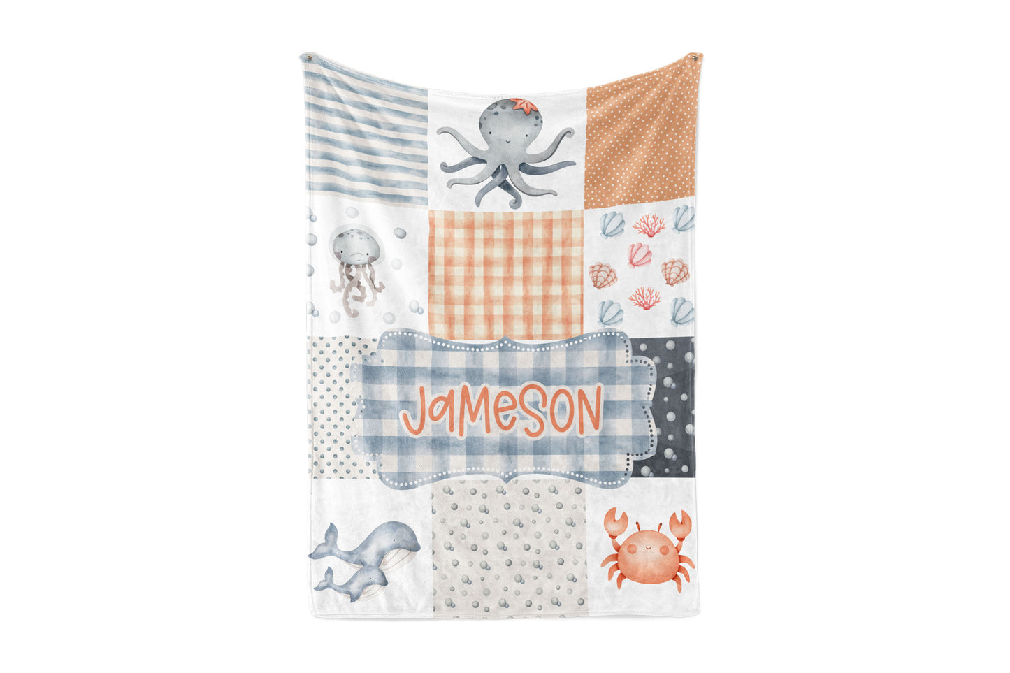 Patchwork Baby Name Blanket Under the Sea Personalized Baby Plush Minky Blanket Baby Shower Gift Gender Neutral Baby Blanket