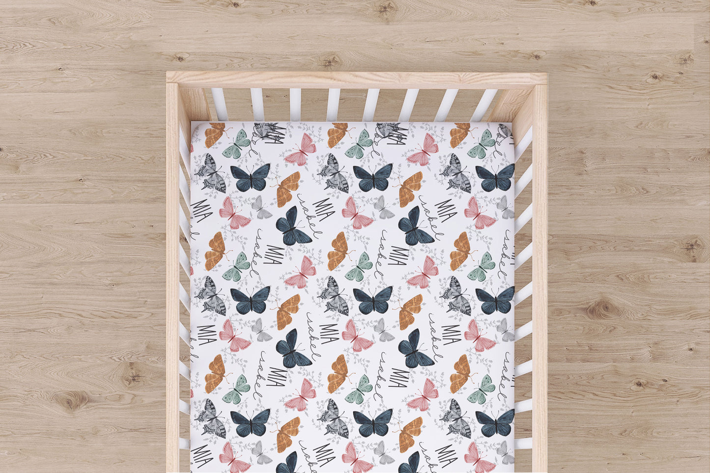 Butterflies Personalized Crib Sheet