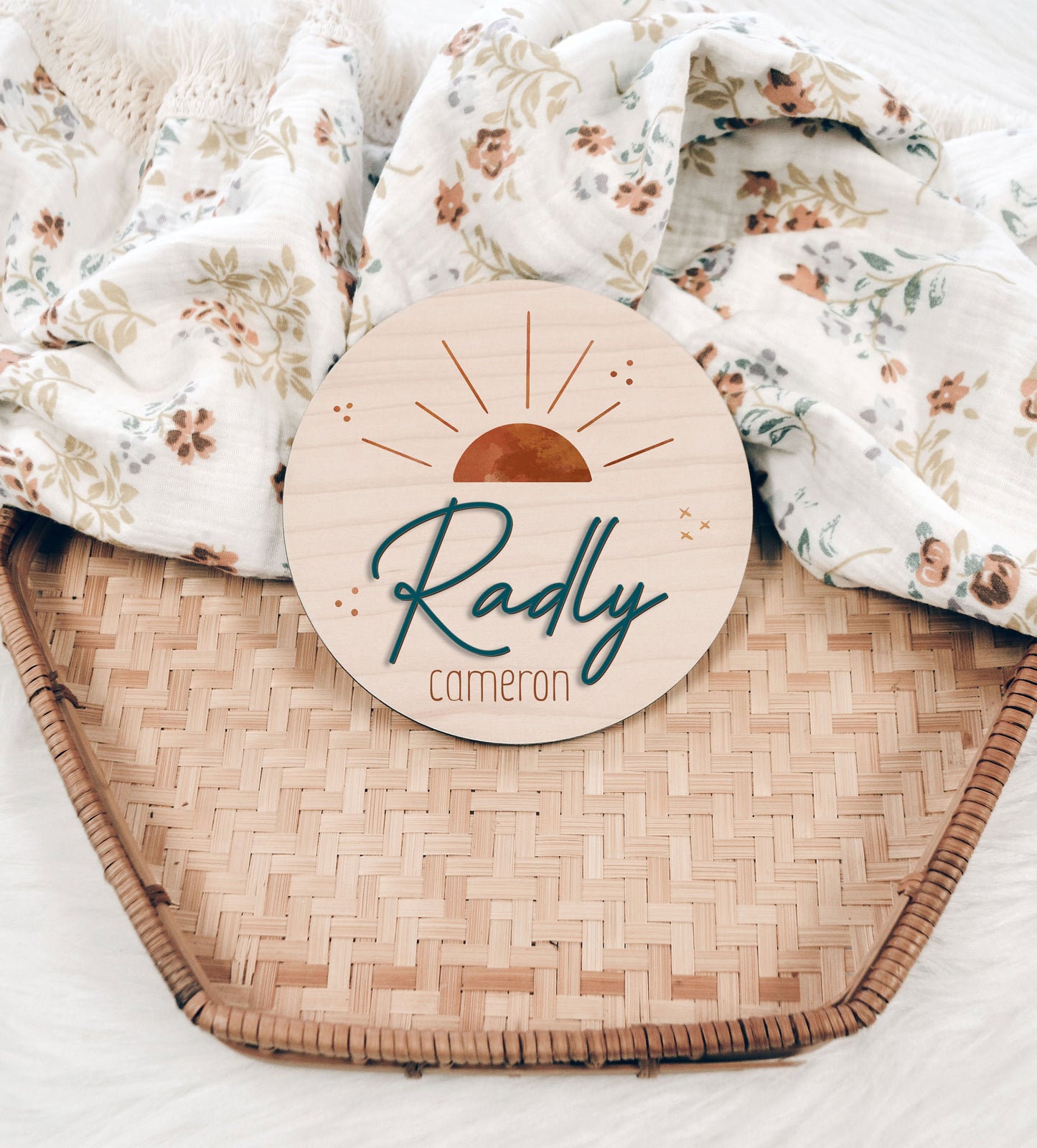 Sunburst 3D Printed Round Nursery Name Sign