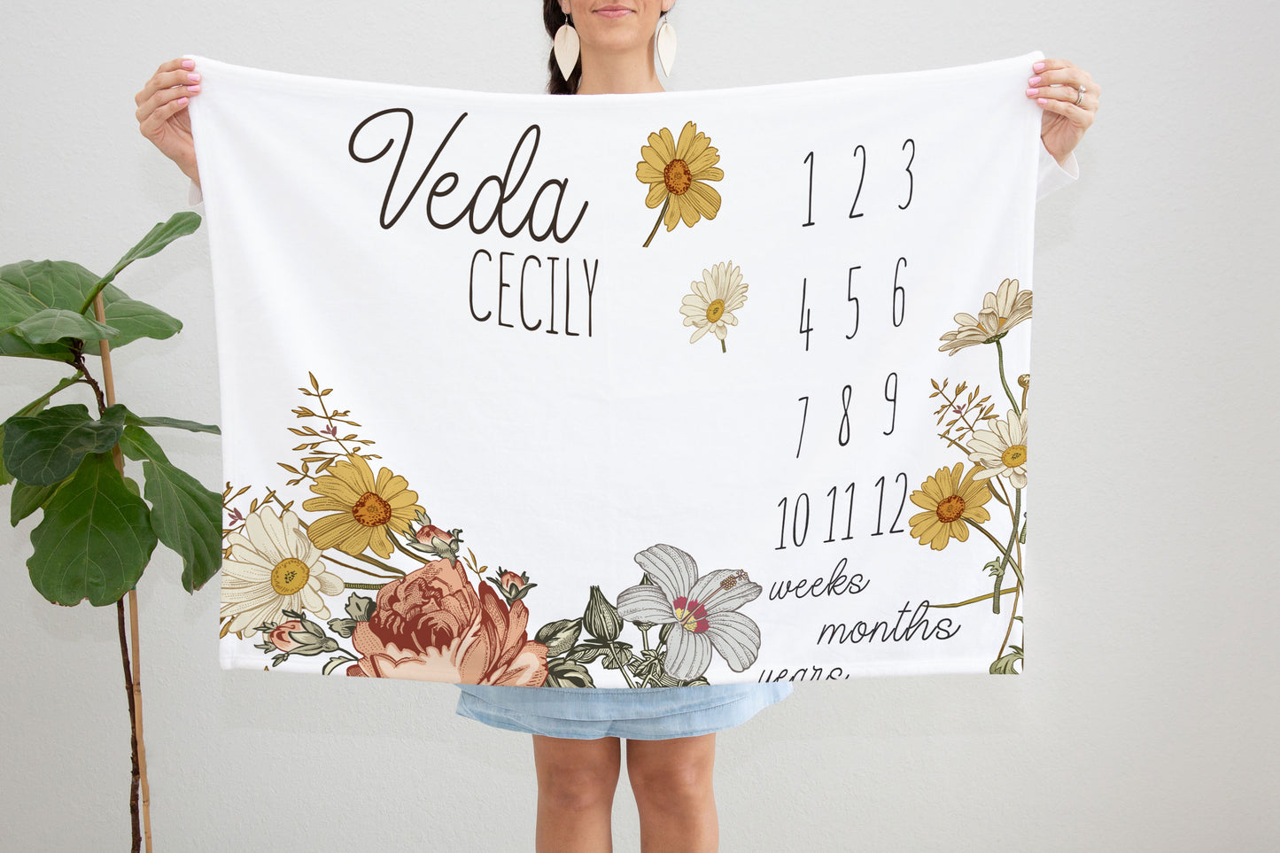 Veda Collection - Vintage Rose Milestone Blanket