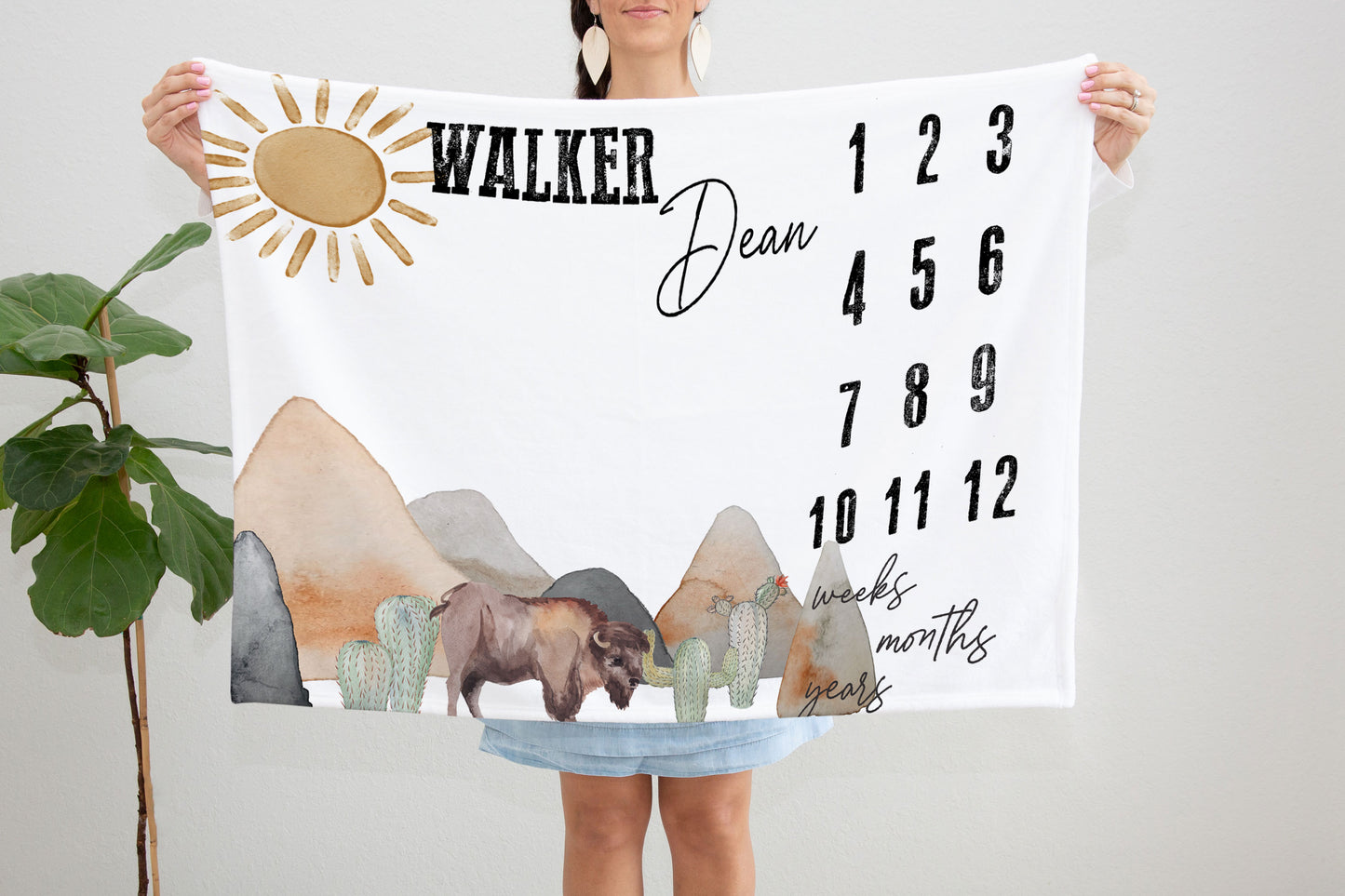 Bison Cactus Milestone Blanket