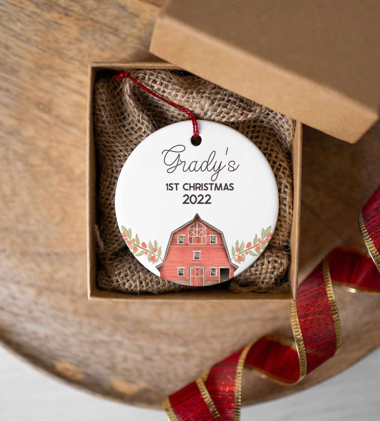 Farm Barn Baby First Christmas Ornament