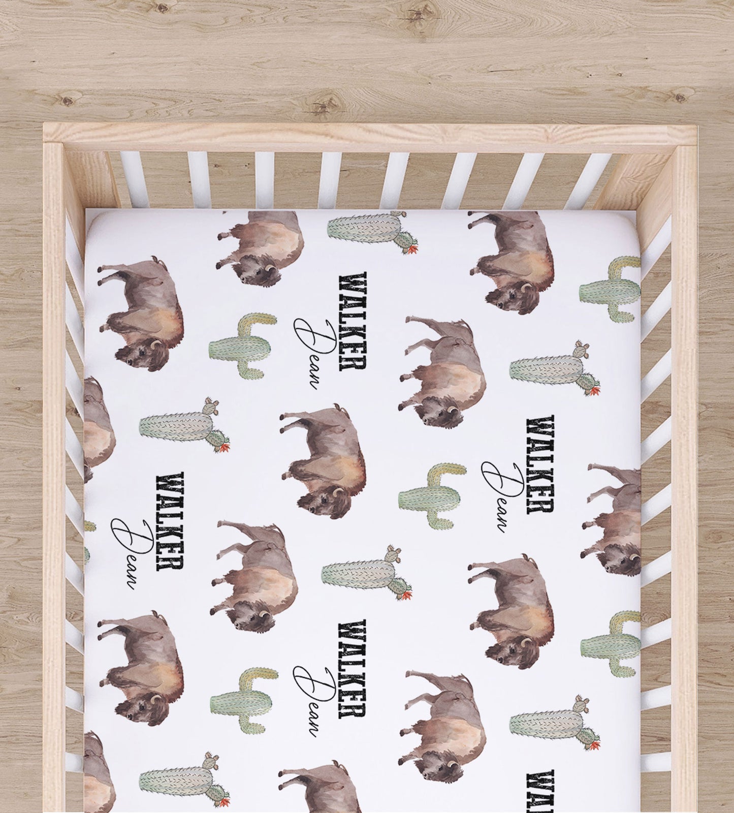 Bison Cactus Personalized Crib Sheet