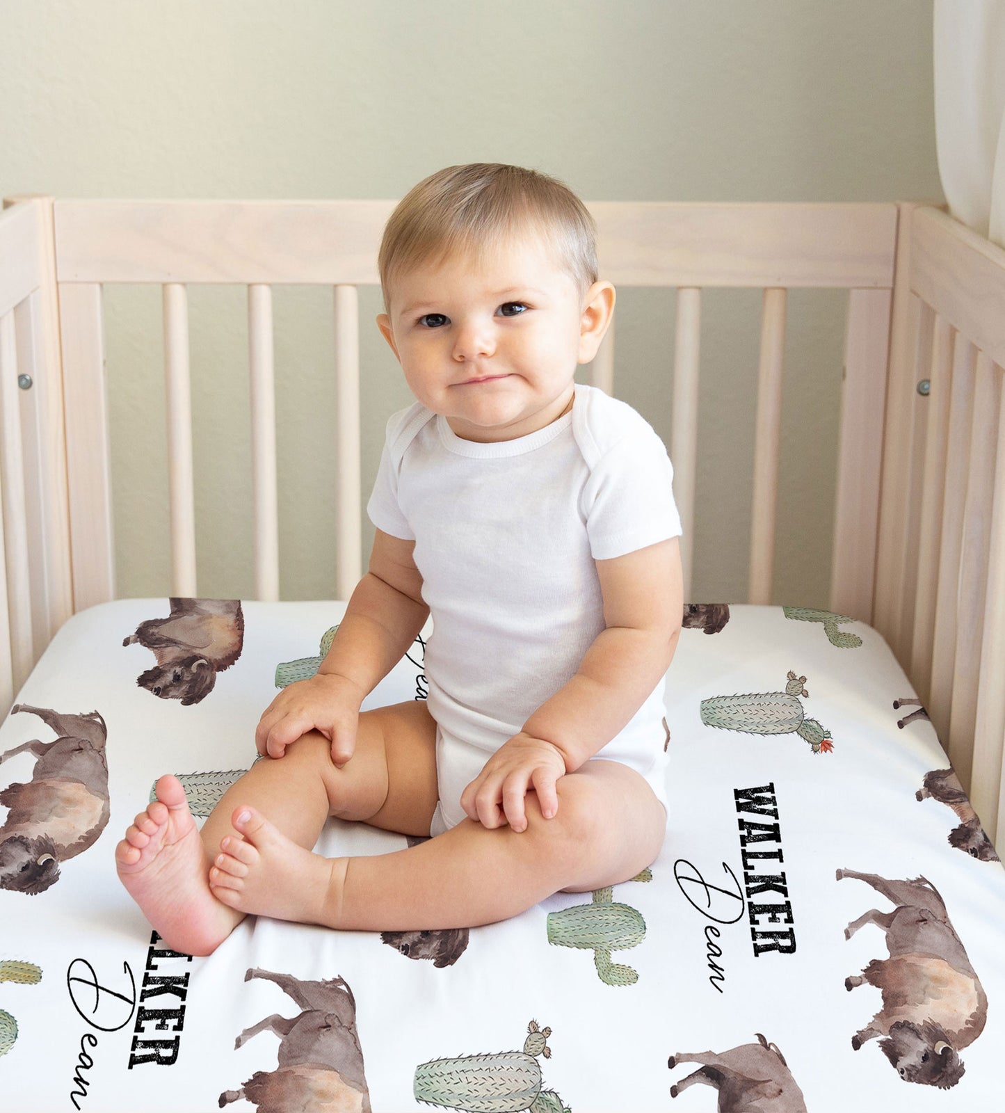 Bison Cactus Personalized Crib Sheet