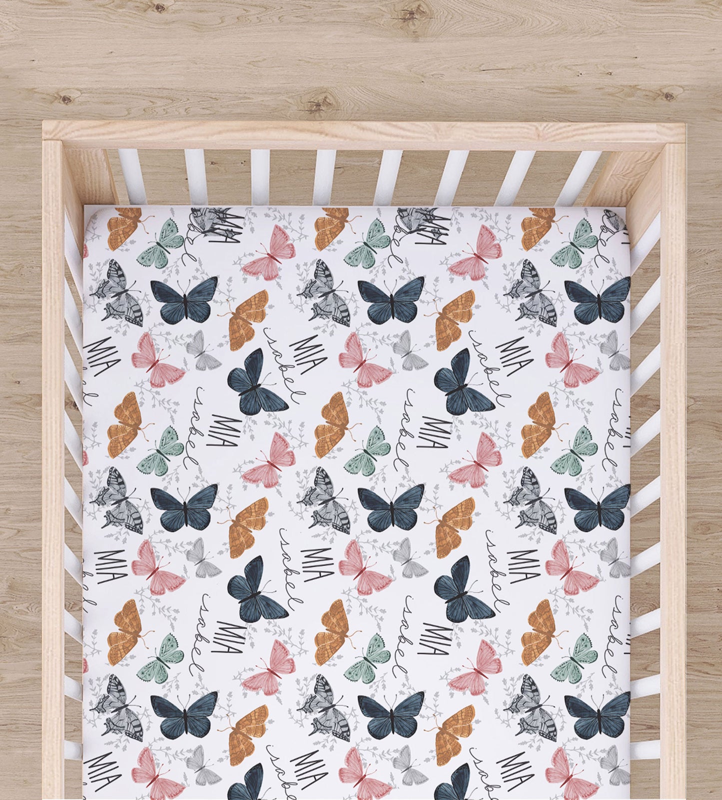 Butterflies Personalized Crib Sheet