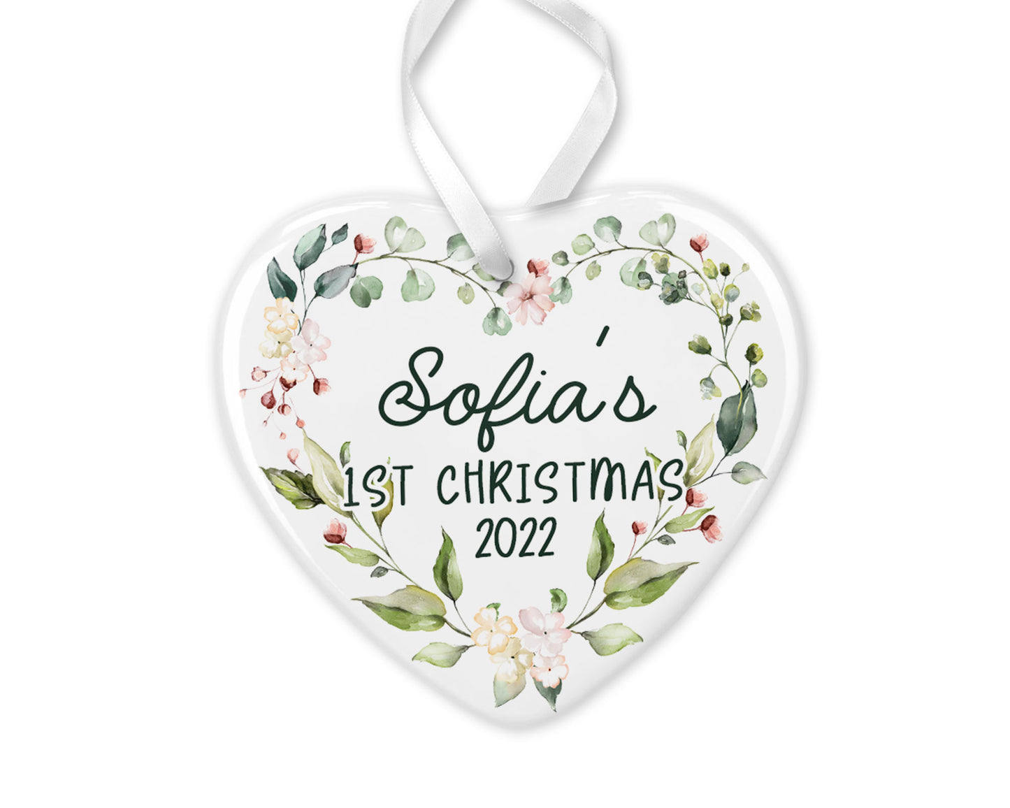 Floral Heart Personalized First Christmas Ornament