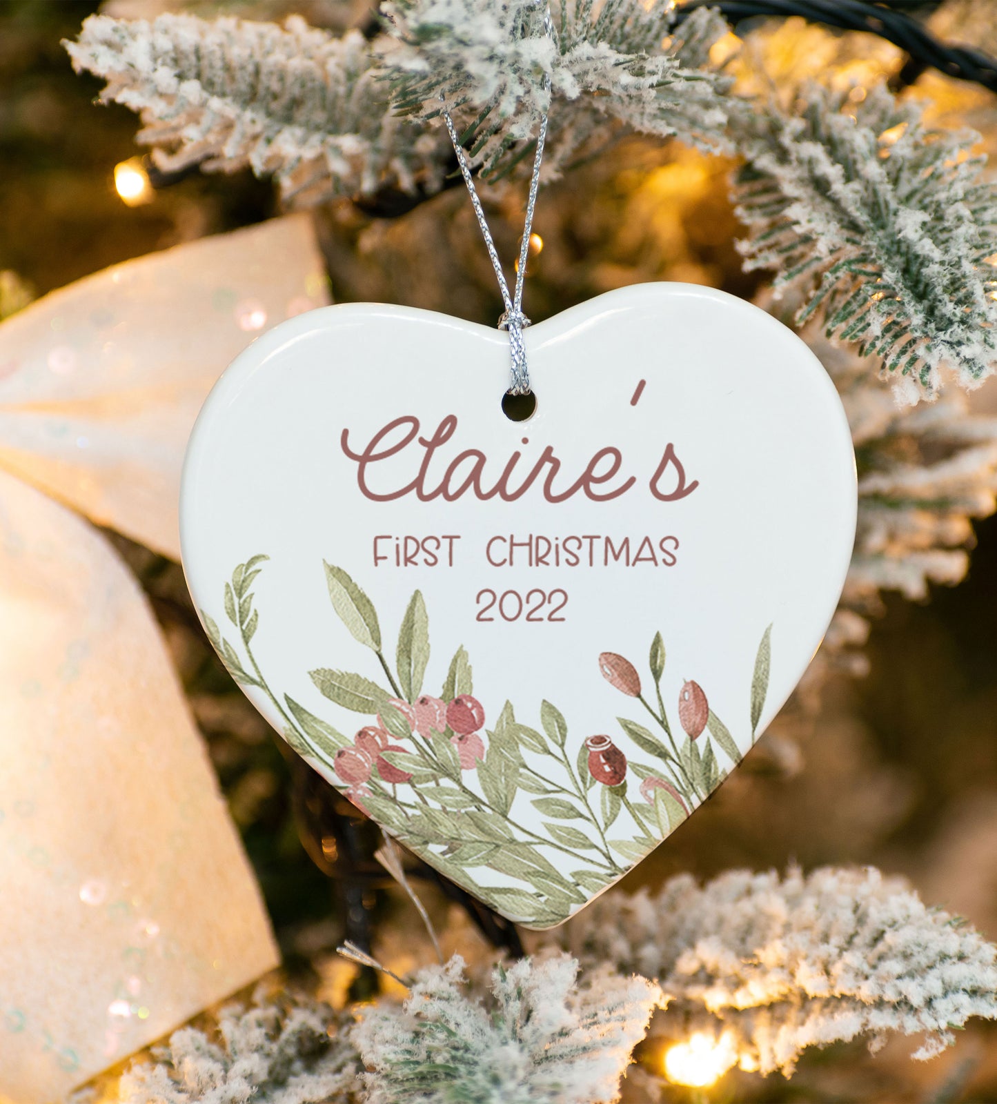 Floral Heart Baby First Christmas Ornament