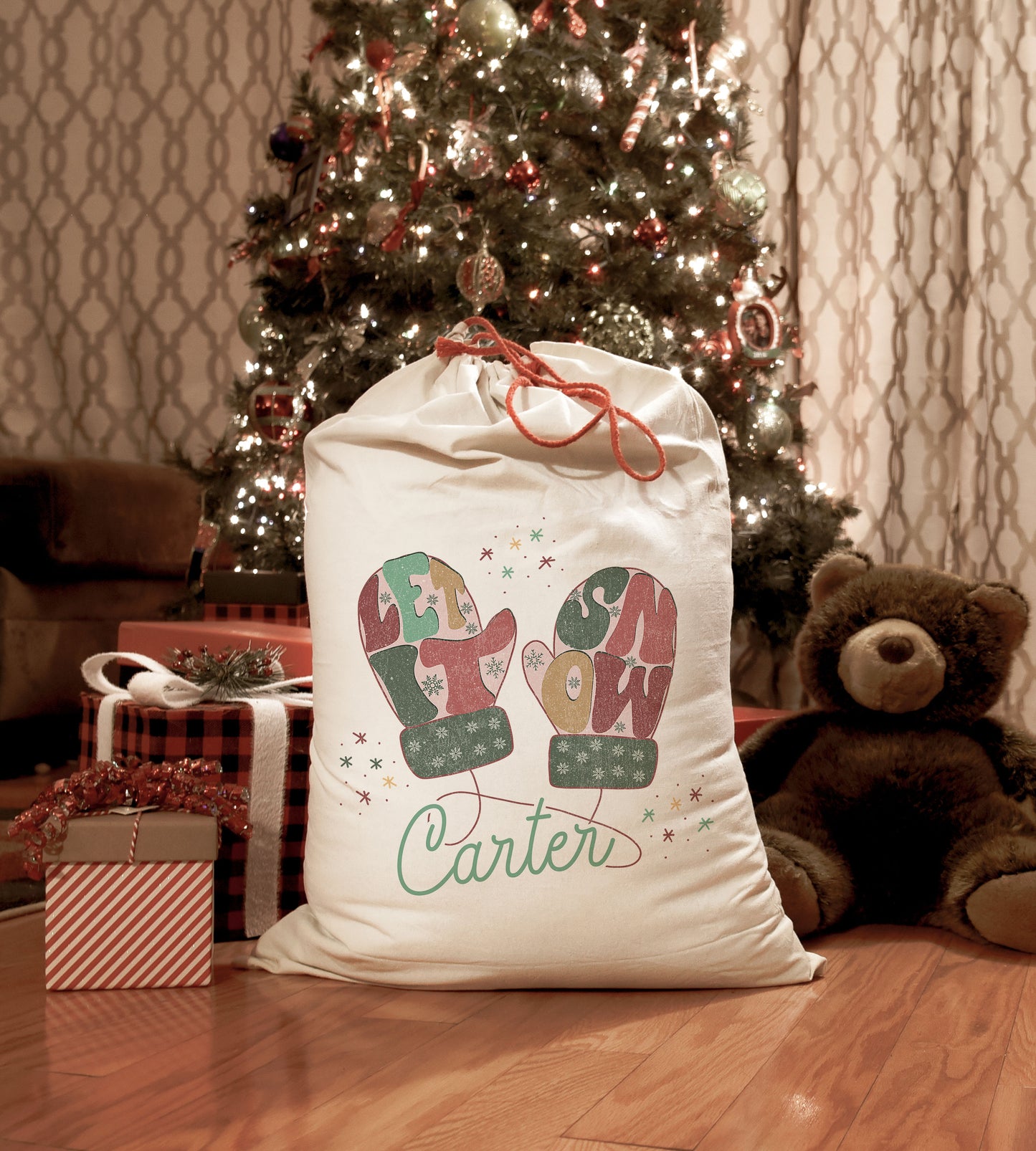 Drawstring Santa Sacks Personalized Christmas Gift Bag
