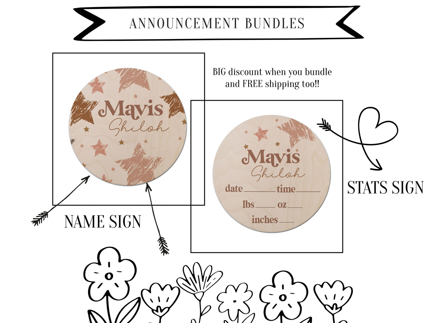 Boho Stars Birth Stats Name Announcement Sign