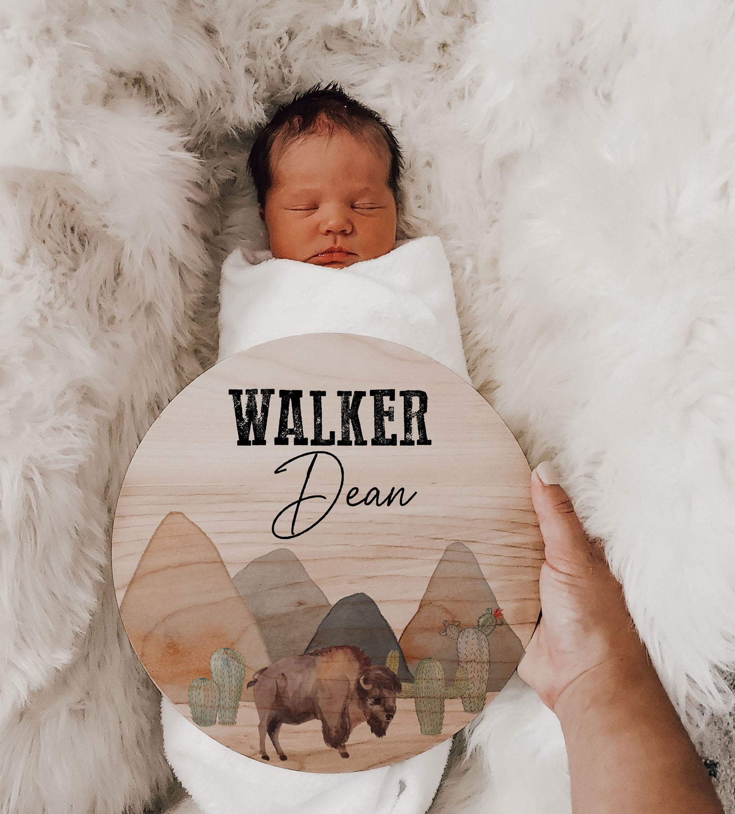 Bison Cactus Baby Name Birth Announcement Wood Sign