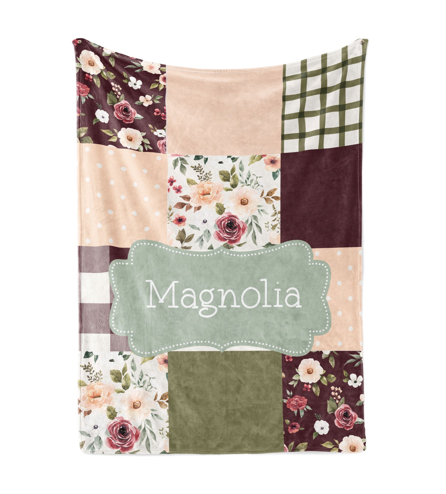 Magnolia Sage - Plush Patchwork Name Blanket