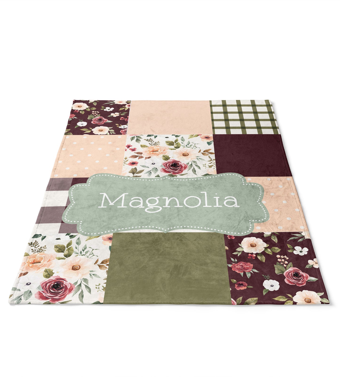 Magnolia Sage - Plush Patchwork Name Blanket