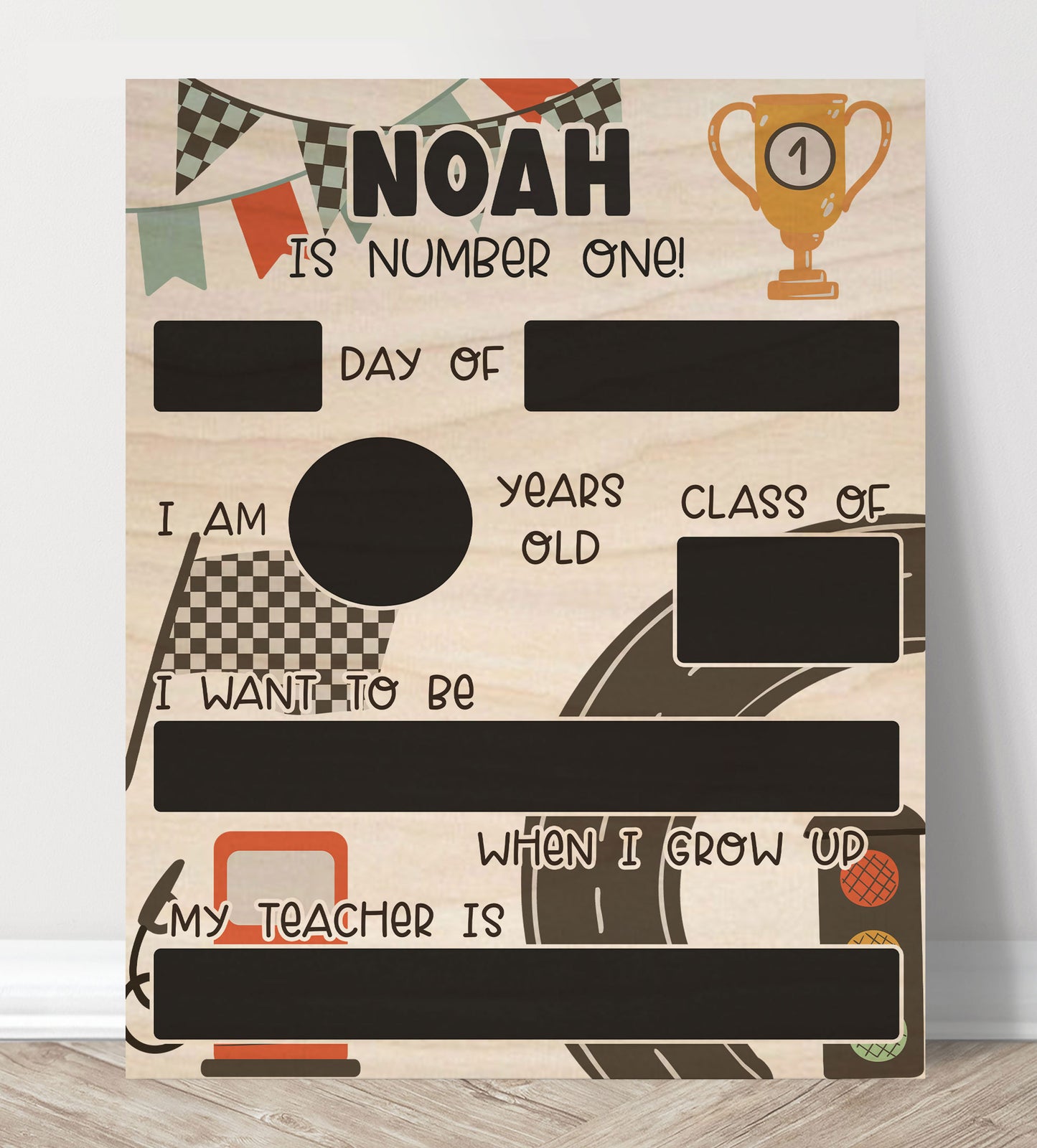 Personalized First Day Of School Sign- Racing