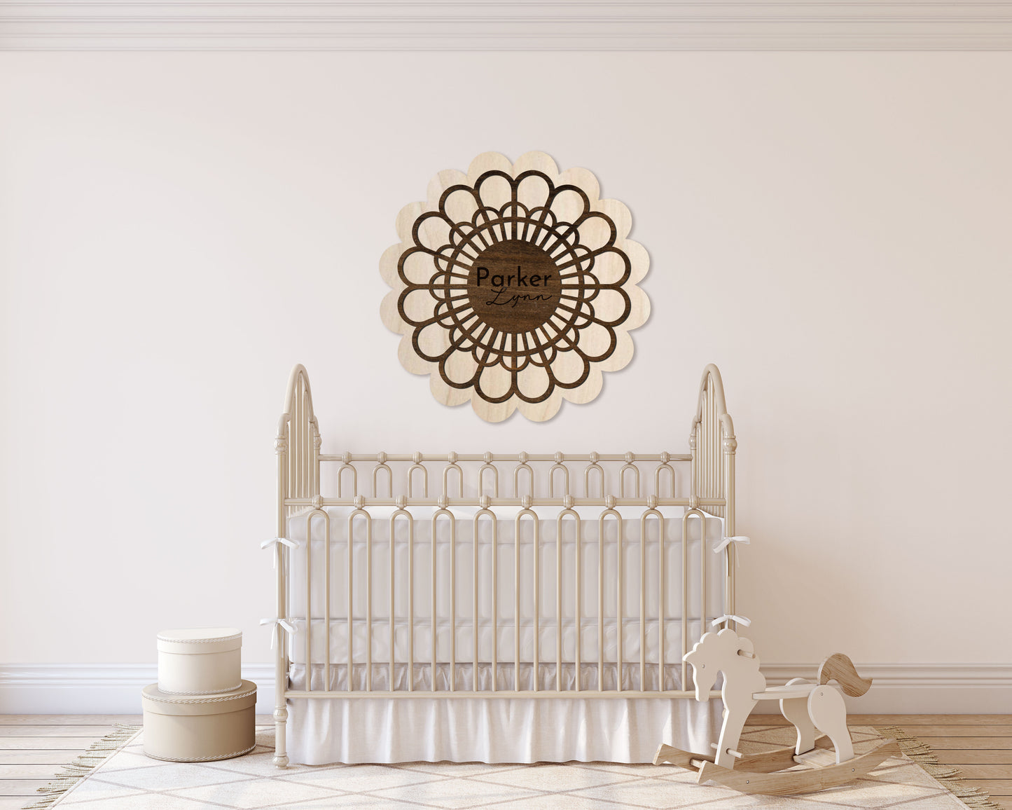 Wooden Retro Flower Engraved Nursery Sign