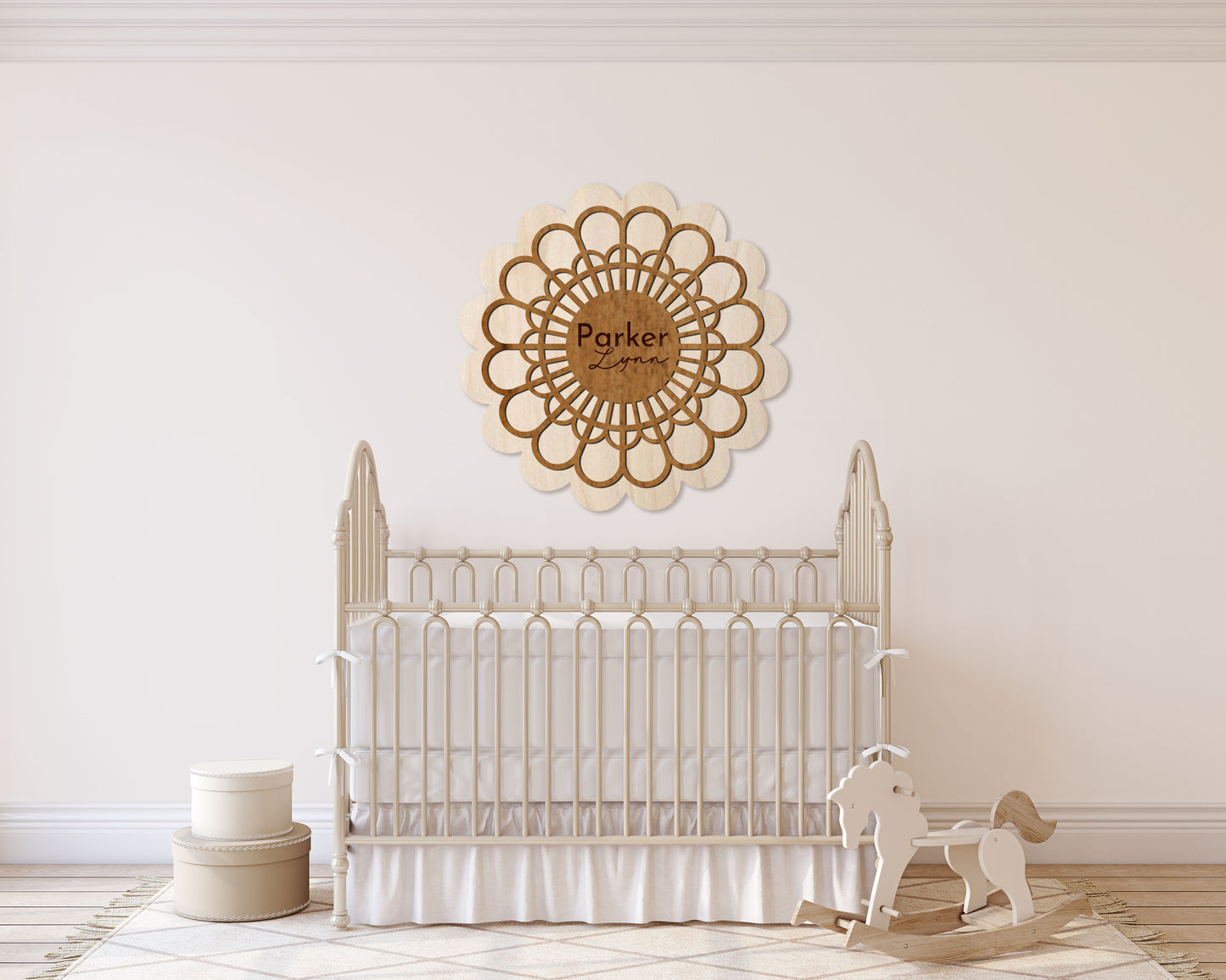 Wooden Retro Flower Engraved Nursery Sign