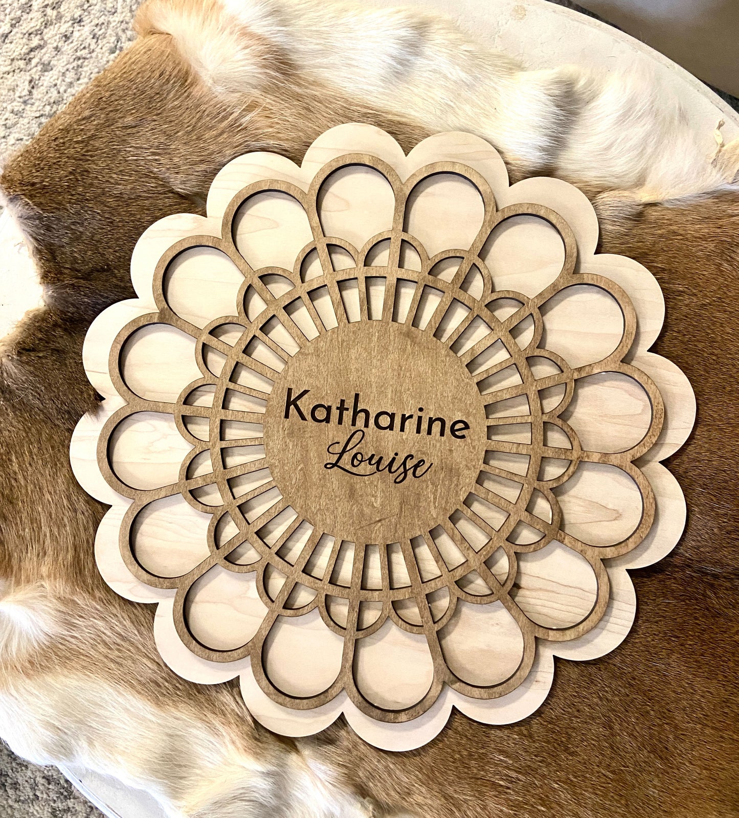 Wooden Retro Flower Engraved Nursery Sign