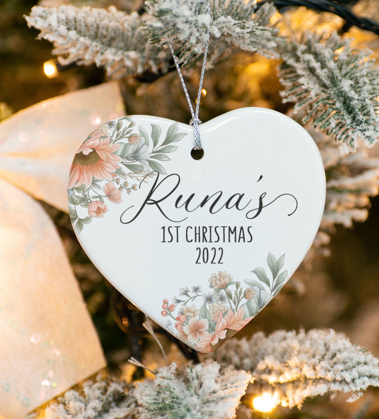 Boho Floral Baby First Christmas Ornament
