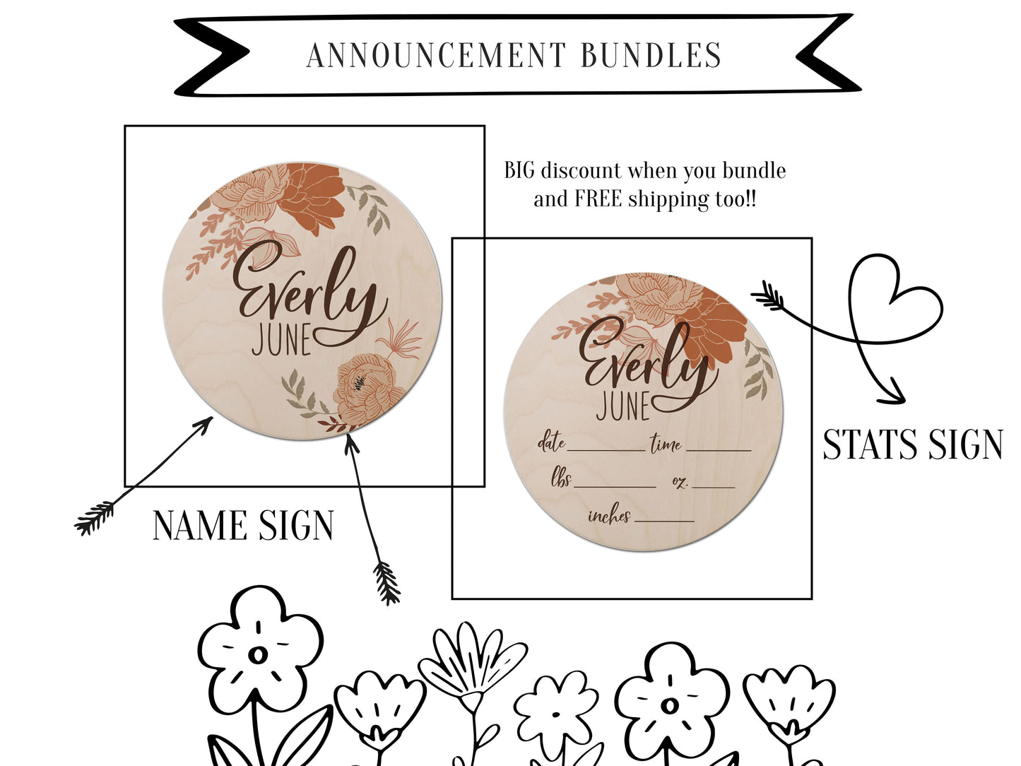 Everly Collection Birth Stats Announcement Name Sign EJ0021