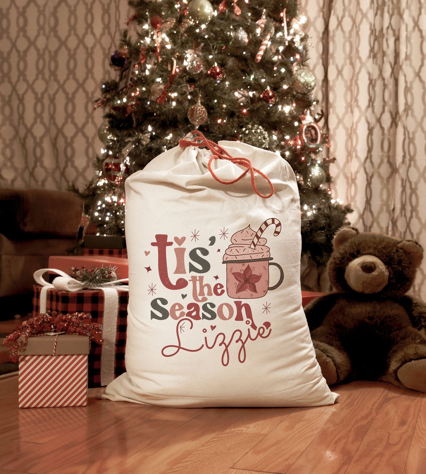 Drawstring Santa Sacks Personalized Christmas Gift Bag