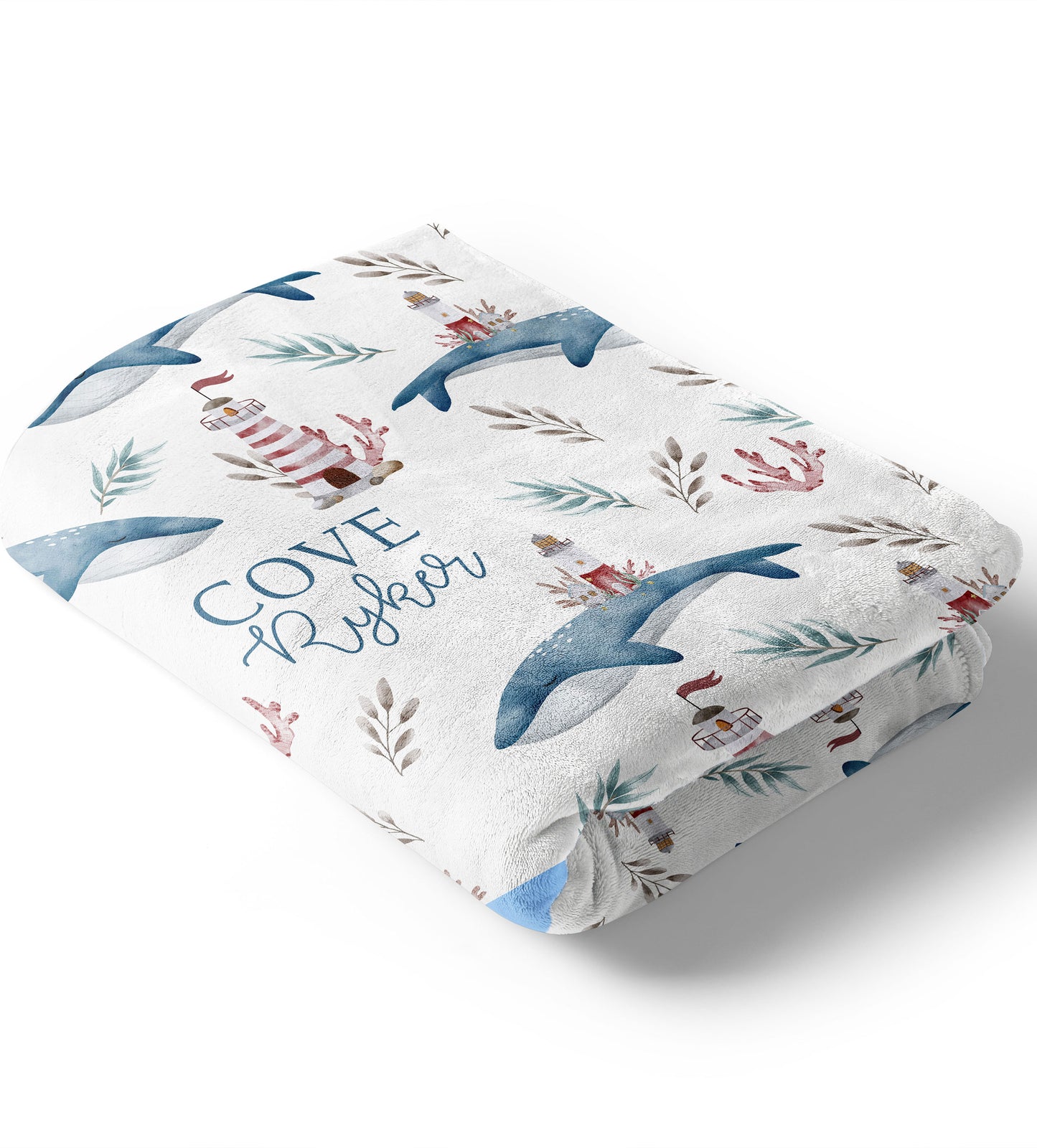 Whales & Lighthouse- Minky Blanket