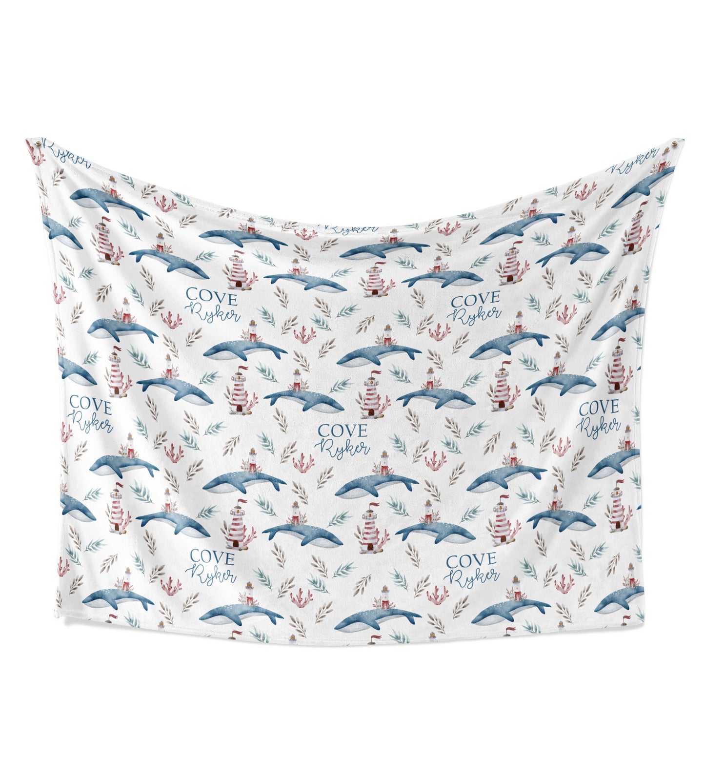 Whales & Lighthouse- Minky Blanket