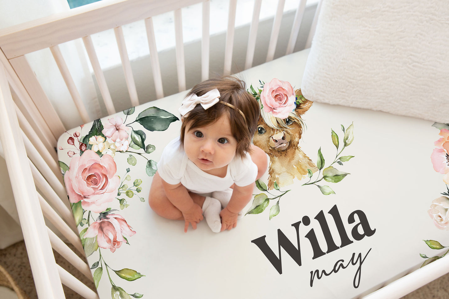Highland Cow Personalized Crib Sheet