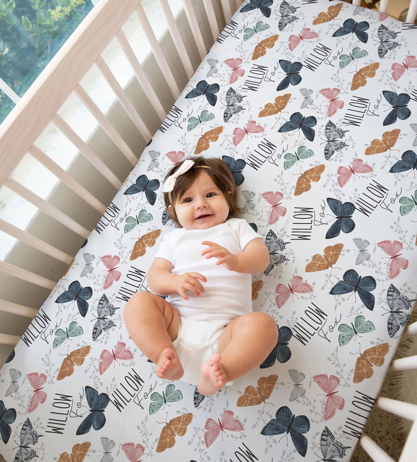 Butterflies Personalized Crib Sheet