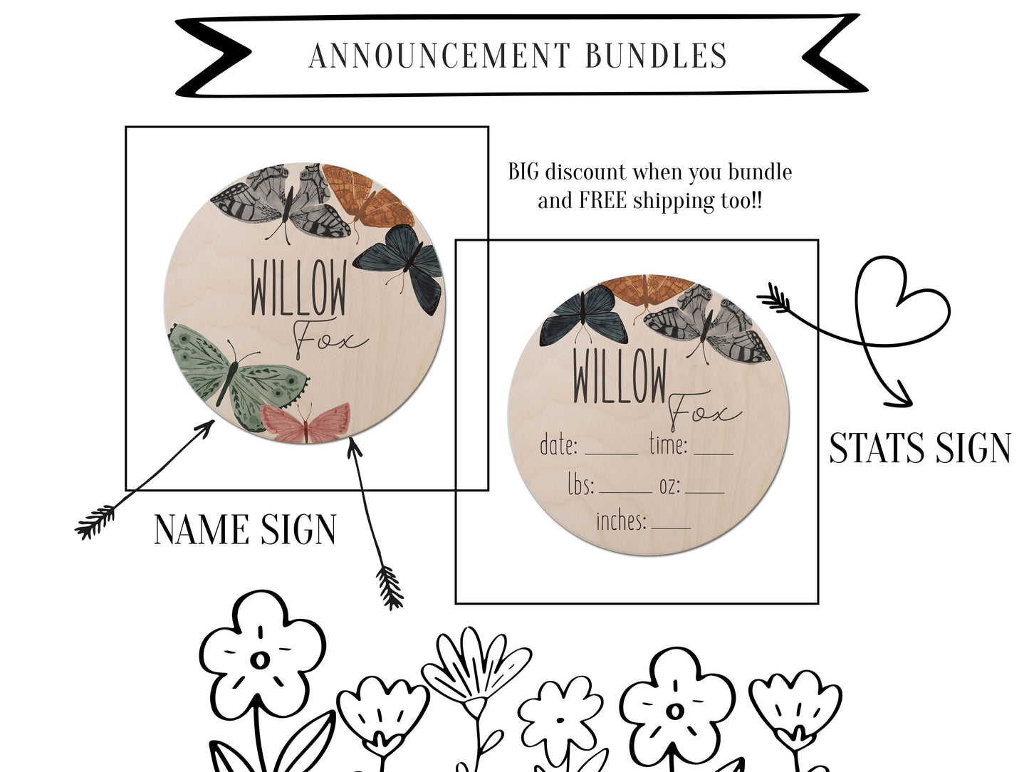 Boho Butterflies- Name Announcement Sign -