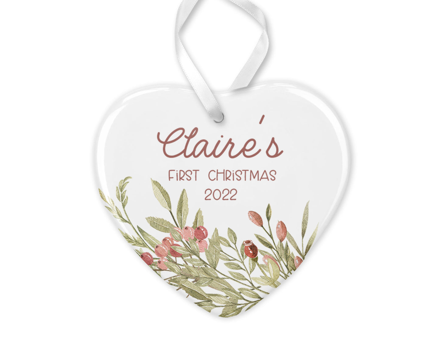 Floral Heart Baby First Christmas Ornament