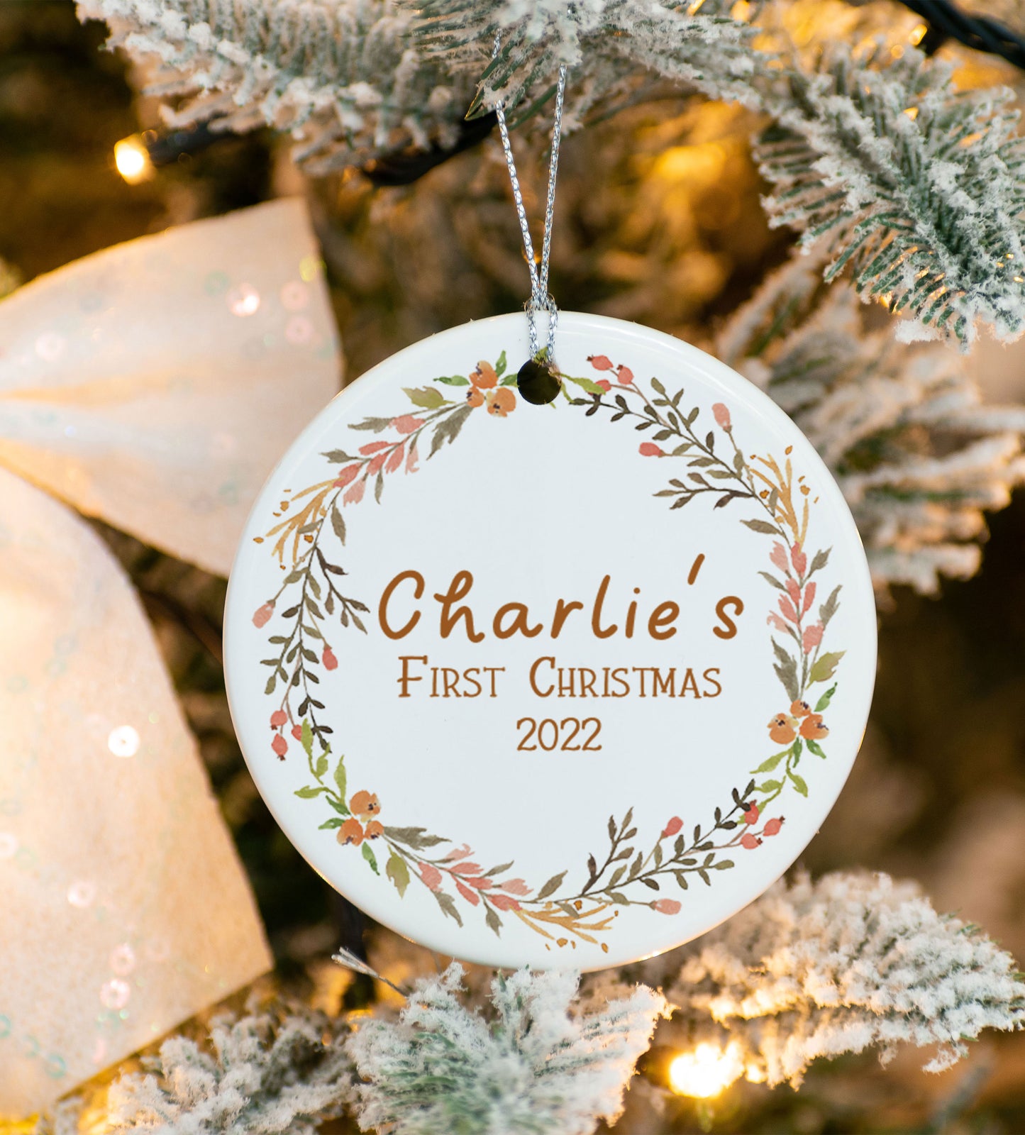 Woodland Wreath Baby First Christmas Ornament