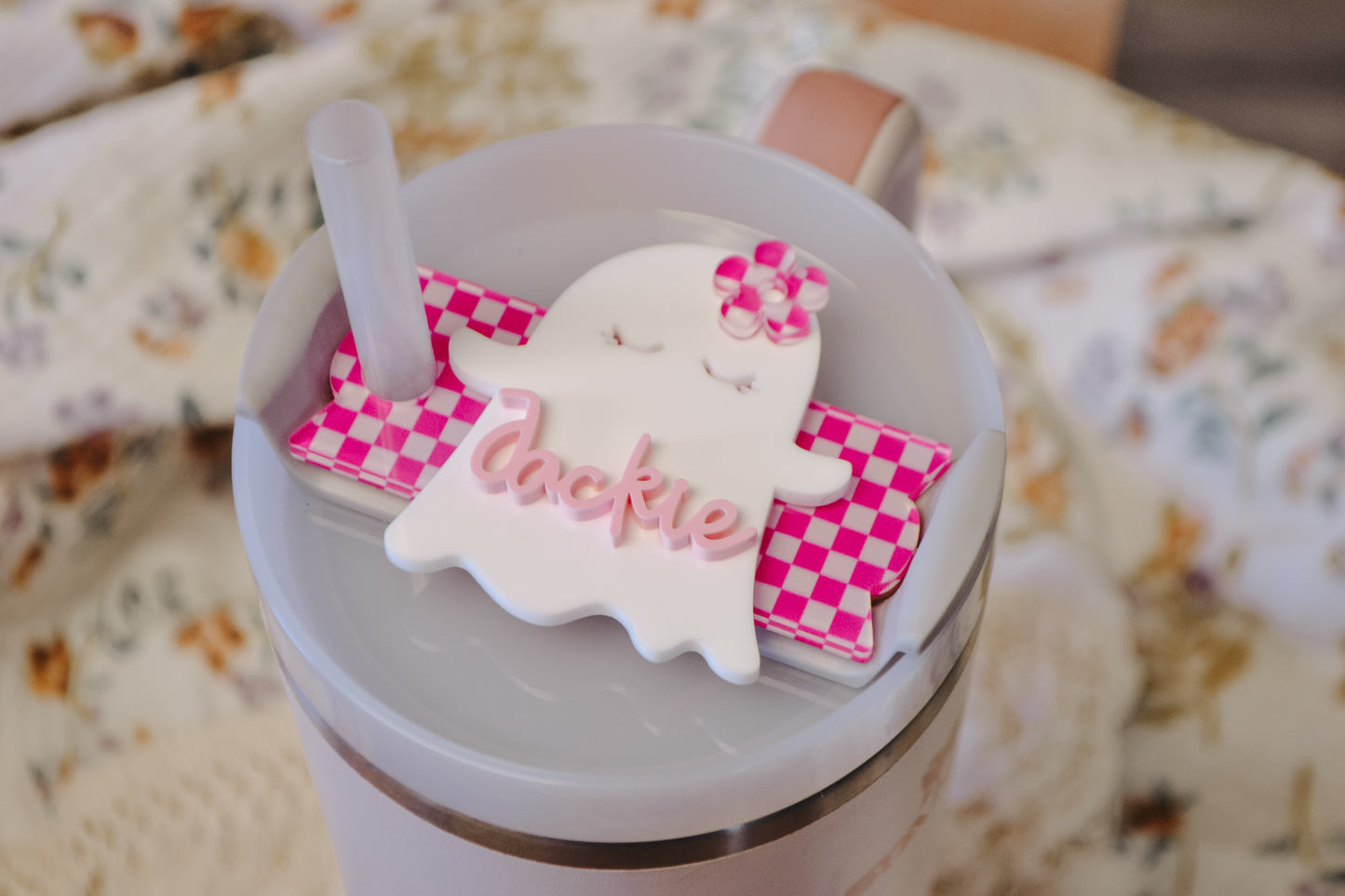 Stanley Name Plate Tumbler Tag Personalized, Halloween Girl Ghost Tumbler Name Tags, Custom Quencher Tumbler Topper Lid H2.0 20/30oz 40oz