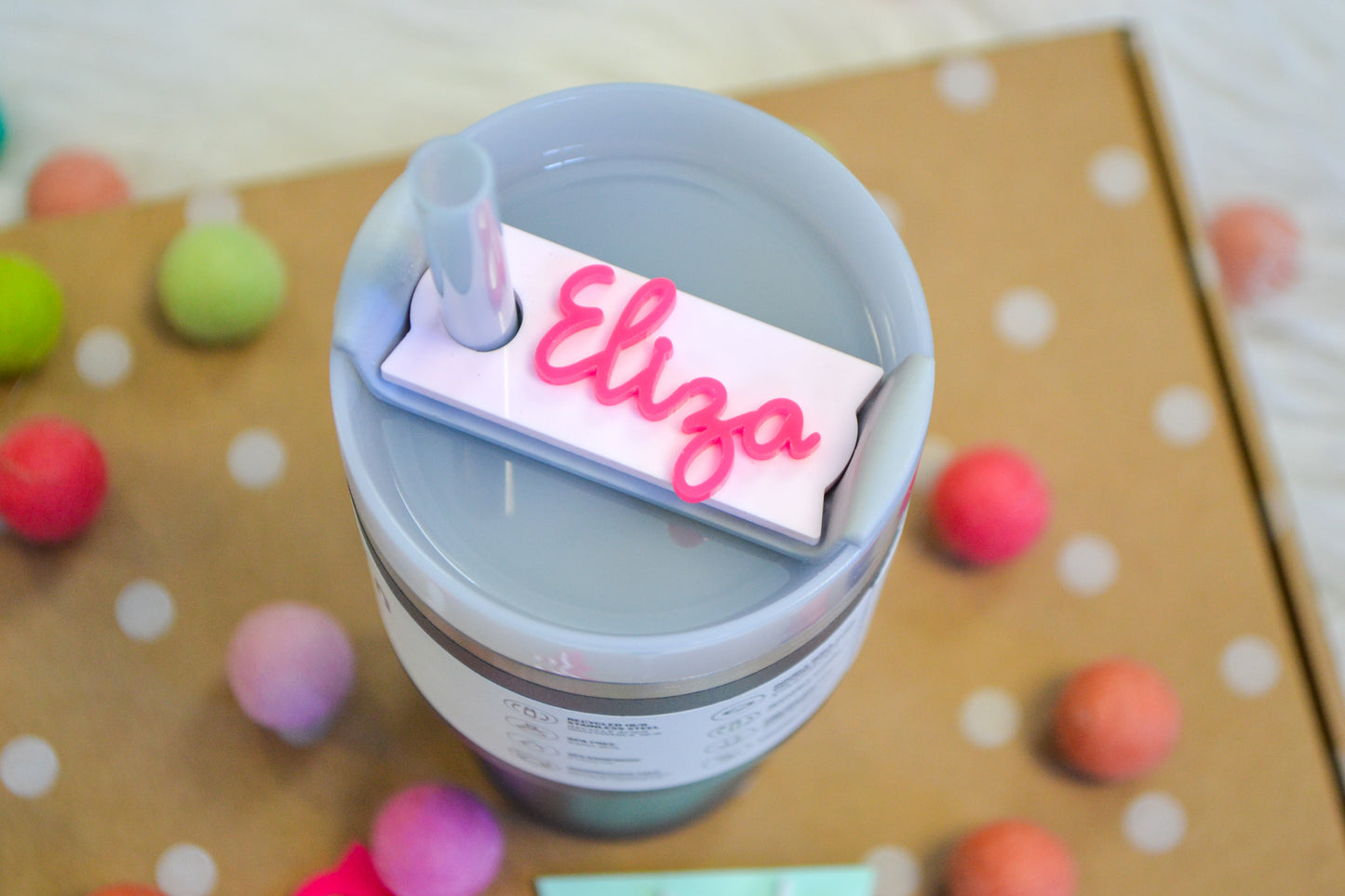14oz Electric Pink Personalized Stanley Tumbler Name Plate Acrylic