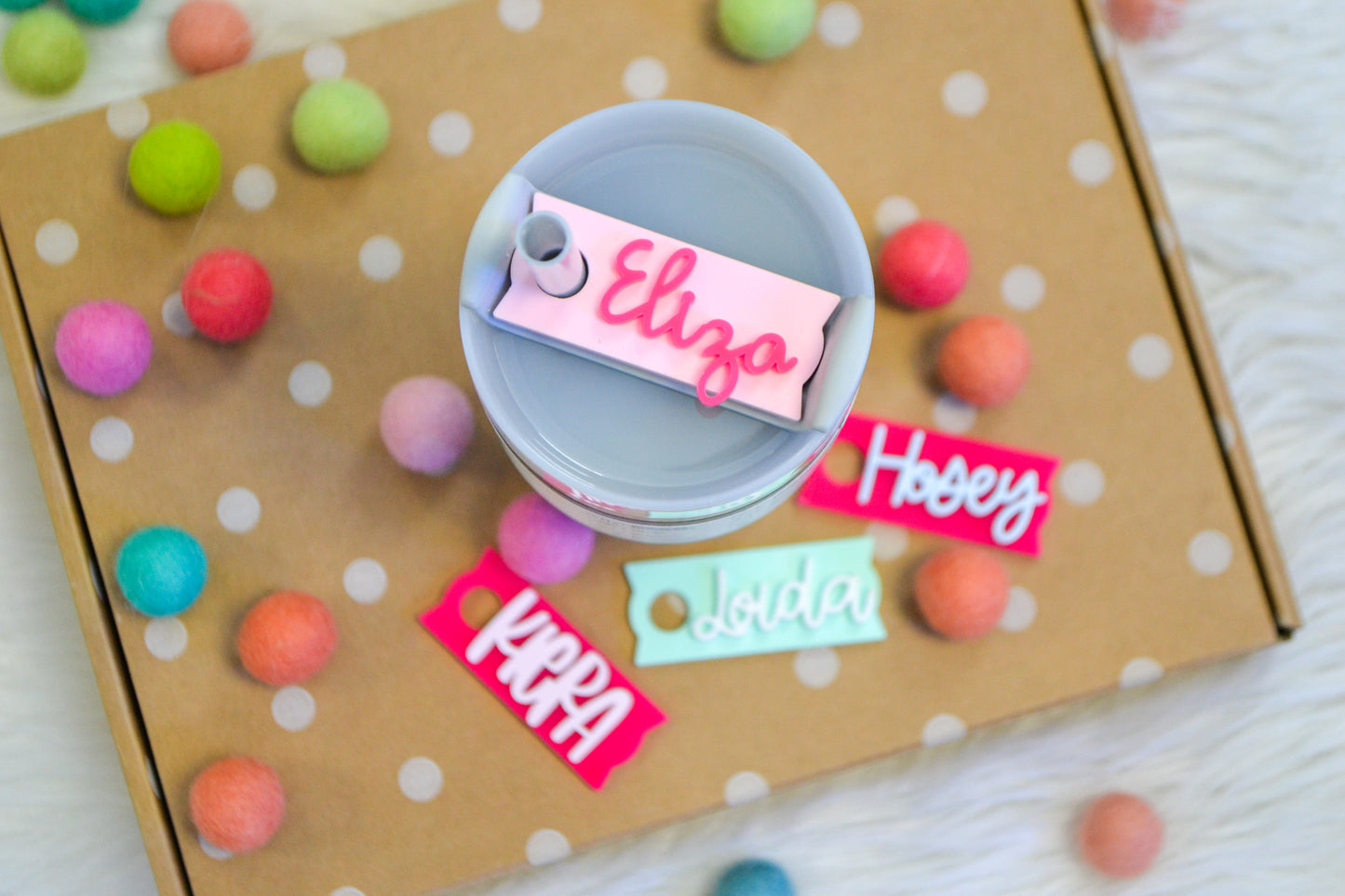 14oz Electric Pink Personalized Stanley Tumbler Name Plate Acrylic
