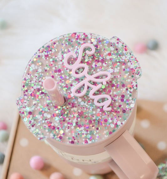 Simple Modern Confetti Name Plate 40oz Tumbler Topper