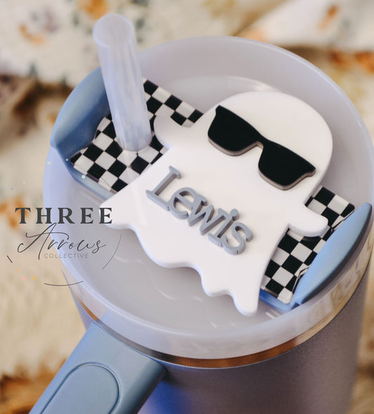 Stanley Name Plate Tumbler Tag Personalized, Halloween Girl Ghost Tumbler Name Tags, Custom Quencher Tumbler Topper Lid H2.0 20/30oz 40oz