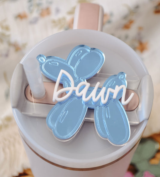Balloon Dog Stanley Name Plate Tumbler Tag Personalized, Mirror Tumbler Name Tags, Personalized Quencher Tumbler Topper, Lid H2.0 30oz, 40oz