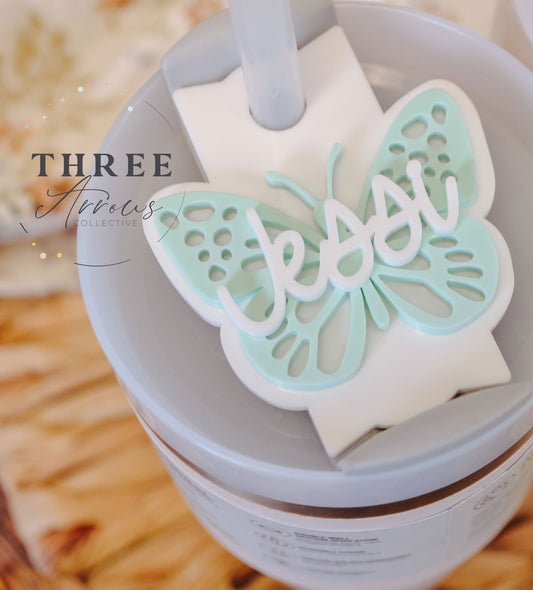Stanley Cup Accessories, Butterfly Stanley Name Plate Tumbler Tag Personalized, Pastel Tumbler Name Tags, Personalized Quencher H2.0 Topper