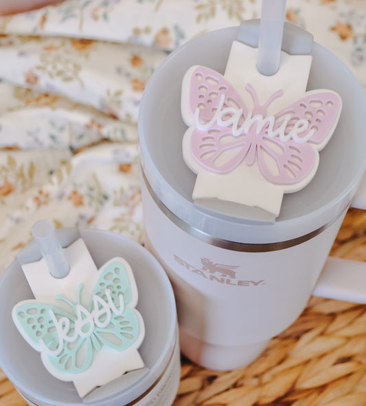 Stanley Cup Accessories, Butterfly Stanley Name Plate Tumbler Tag Personalized, Pastel Tumbler Name Tags, Personalized Quencher H2.0 Topper