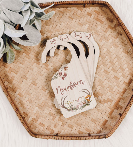 Antlers & Wildflowers Baby Wood Closet Dividers Boho Nursery Closet Clothes Organizer Wood Clothes Divider Baby Wardrobe Dividers New Mom