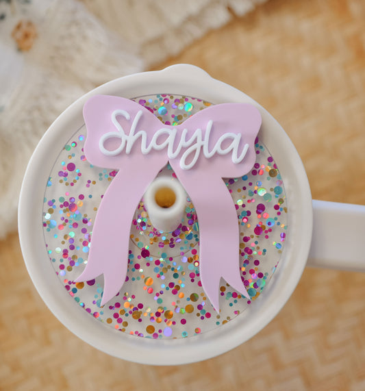Confetti Coquette Bow Hydro Flask Tumbler Name Plate