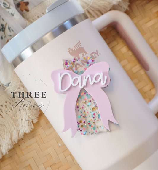 Confetti Coquette Bow Stanley Tumbler Name Plate