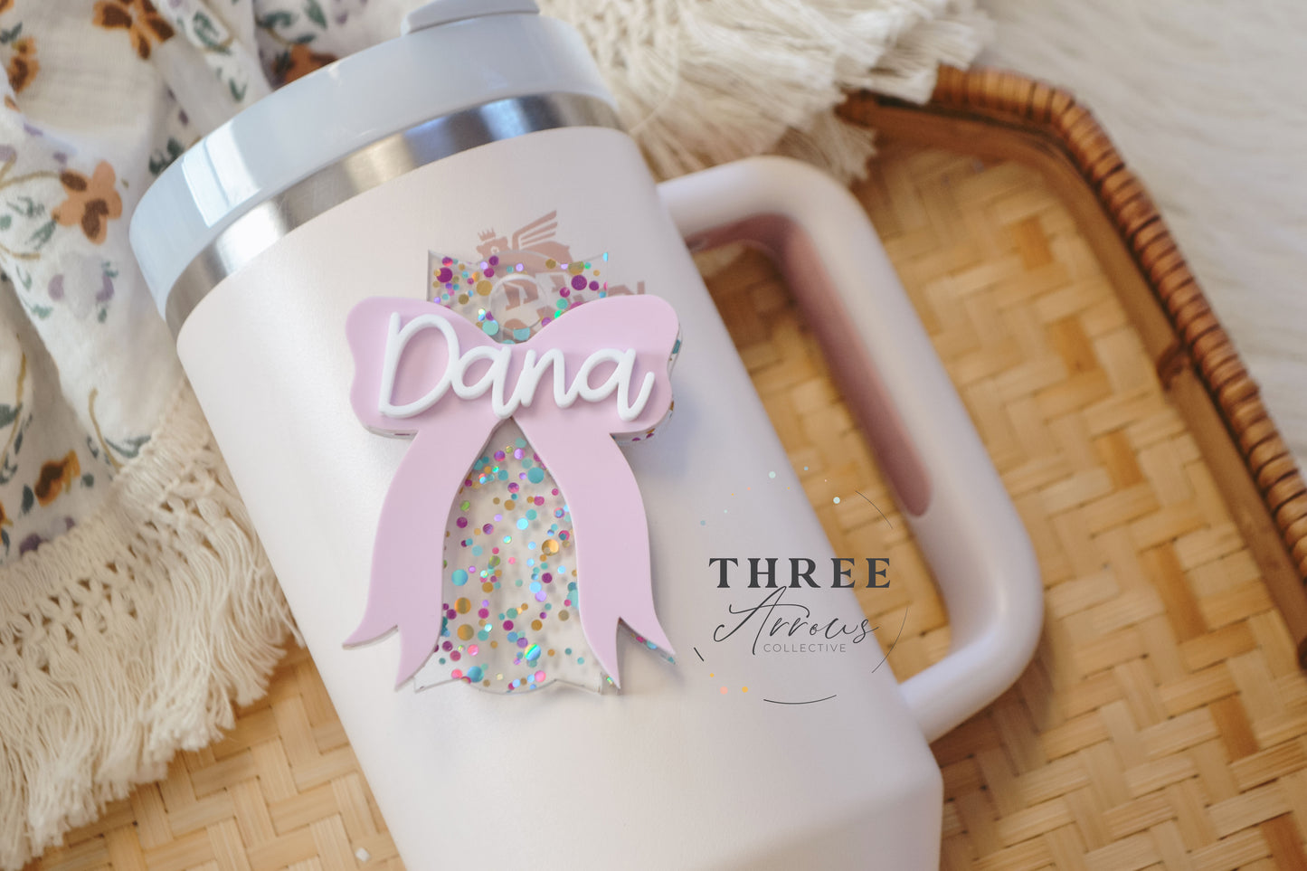 Confetti Coquette Bow Stanley Tumbler Name Plate